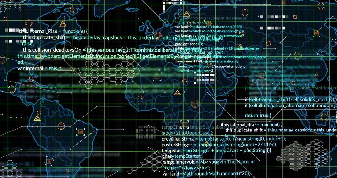 Futuristic Cybersecurity Digital World Map with Code Interface