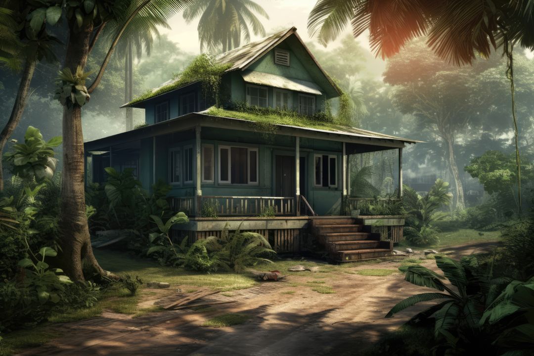 Mystical Jungle House Covered in Greenery - Free Images, Stock Photos and Pictures on Pikwizard.com