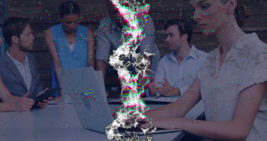 Business Team Collaborating with Modern Technology Overlay