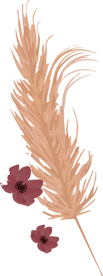 Elegant Pampas Grass and Burgundy Flowers on Transparent Background