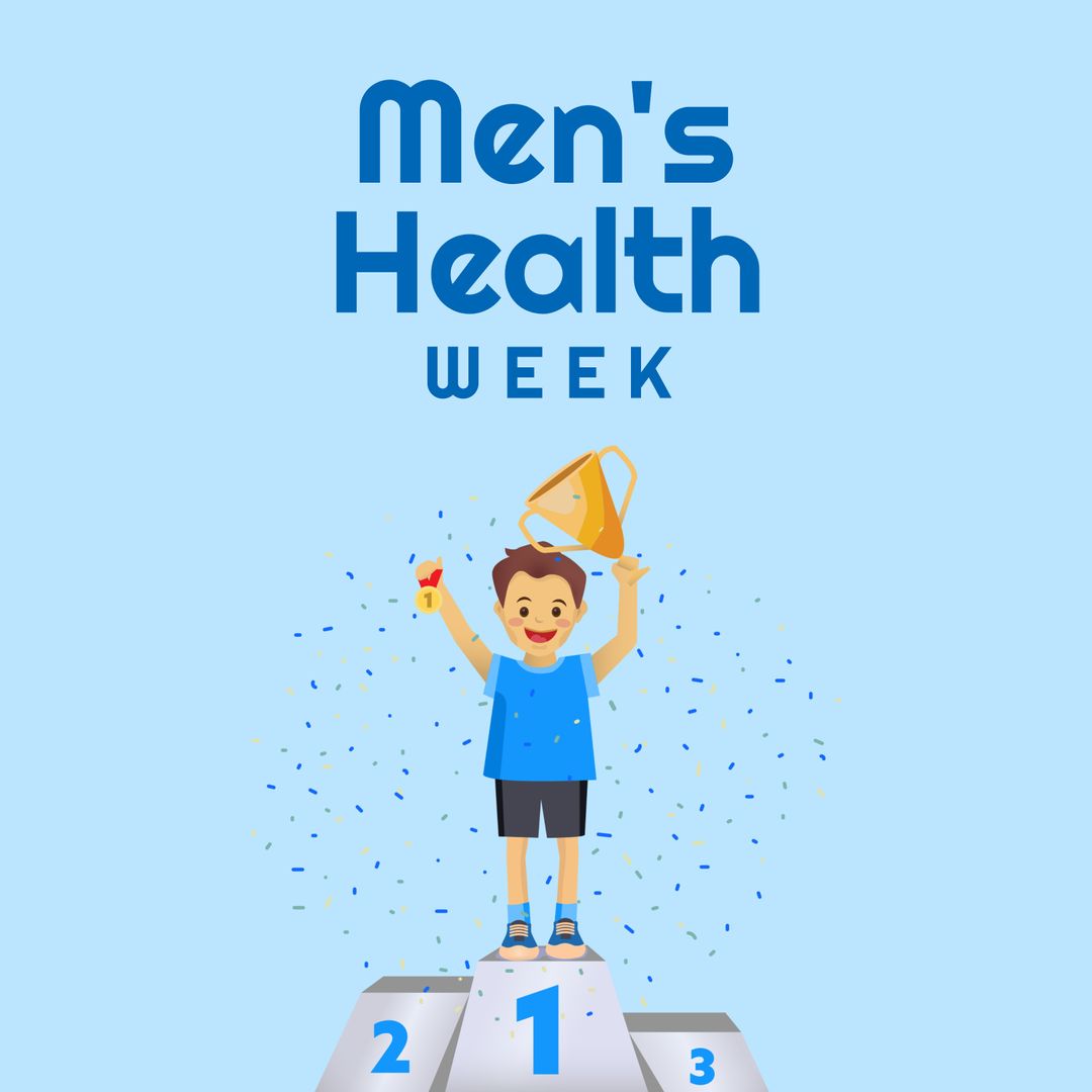 Children Celebrating Men’s Health Week with Trophy and Podium