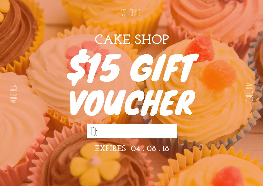 $15 Cake Shop Gift Voucher with Colorful Cupcakes - Download Free Stock Templates Pikwizard.com