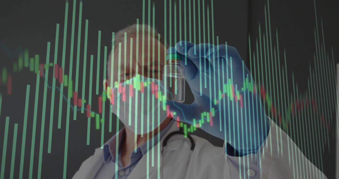 Senior Doctor Analyzing Medical Data with Graph and Vial