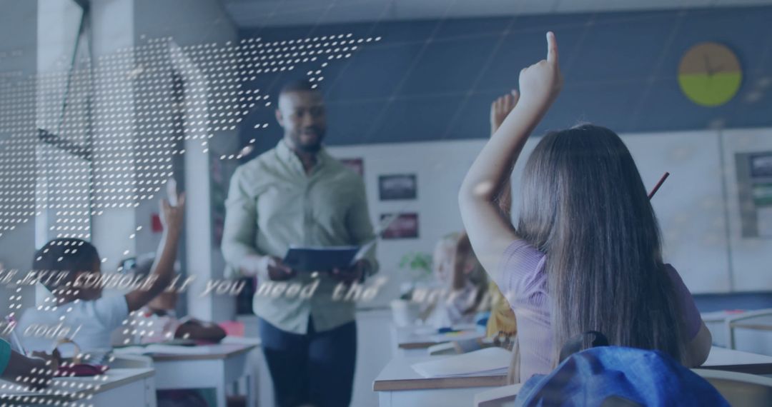 Diverse Classroom with Digital Data Overlay Concept