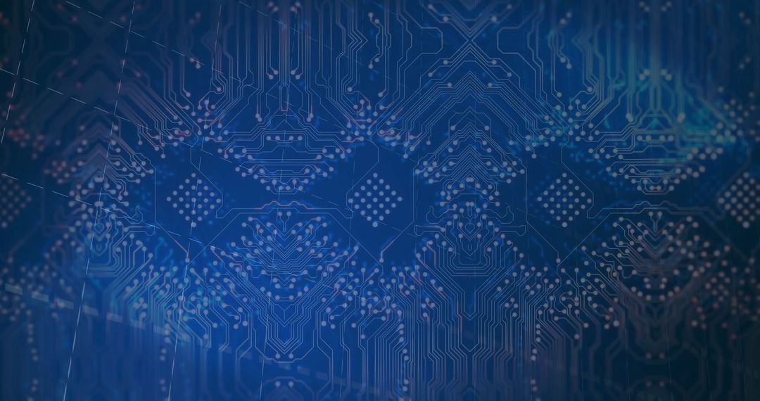 Abstract Circuit Pathway with Solder Clusters in Digital Blues