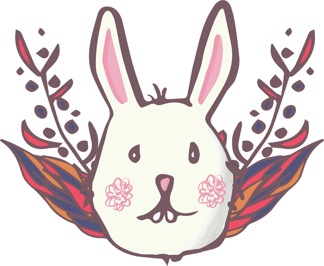 Cute Bunny Head with Floral Leaves on Transparent Background - Download Free Stock Images Pikwizard.com