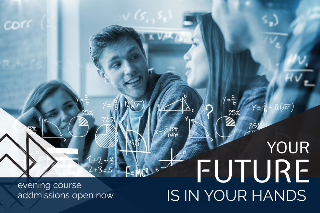 Students Engaged in Learning with Mathematical Symbols Overlay