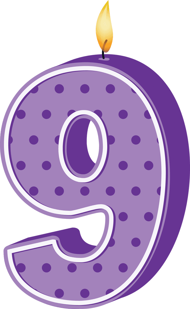 Purple Polka Dot Birthday Candle Number 9 Transparent Background