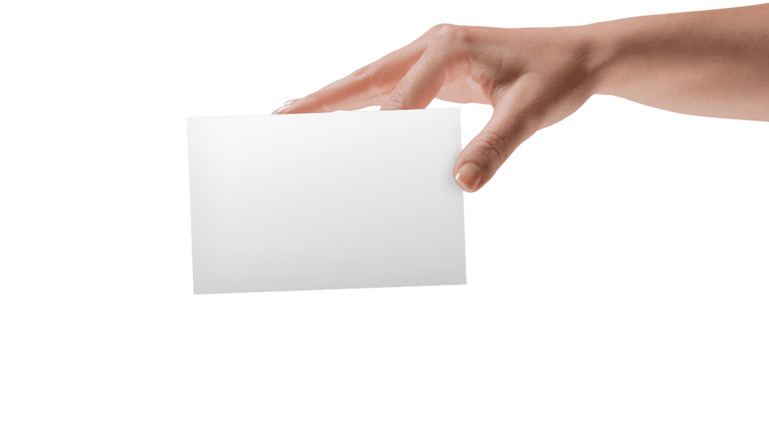 Female Hand Holding Blank Card on Transparent Background