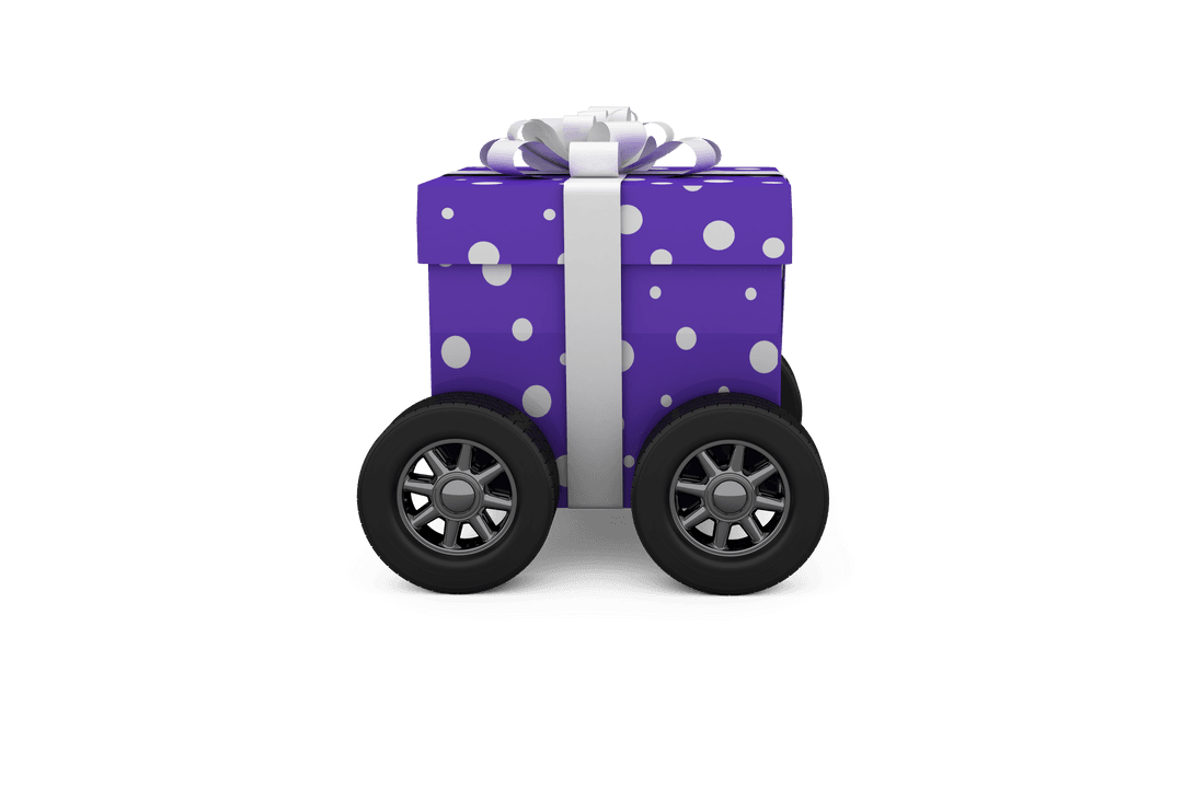 Transparent Polka Dot Gift Box on Wheels with Ribbon Bow