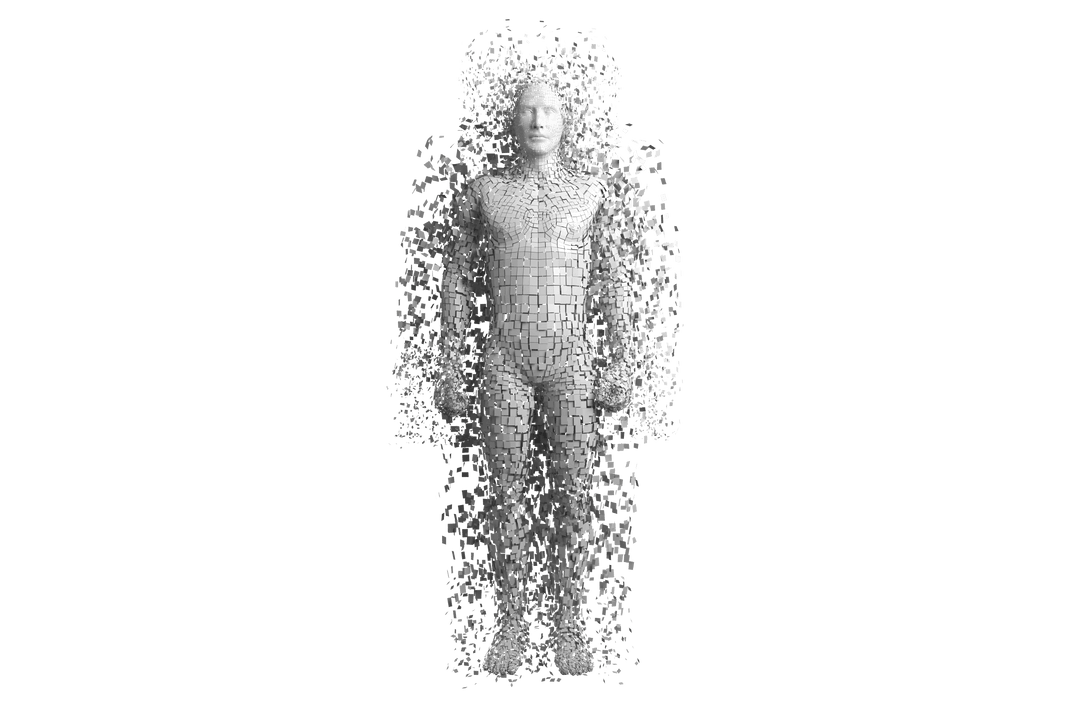Digital Human Figure with Pixelated Design on Transparent Background