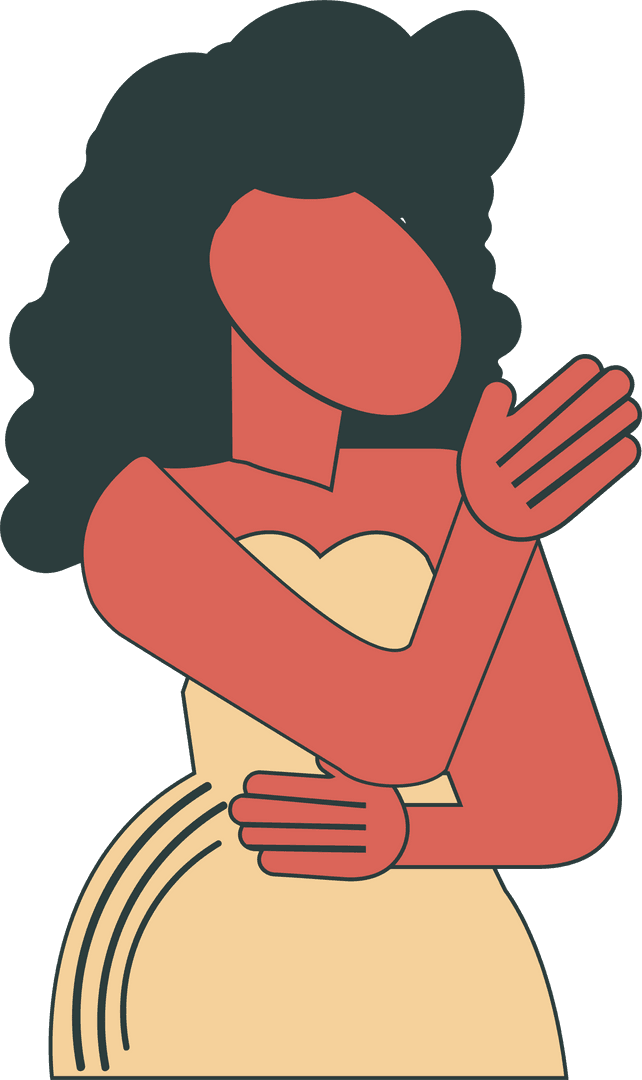 Abstract Woman with Wavy Hair on Transparent Background in Minimalist Style