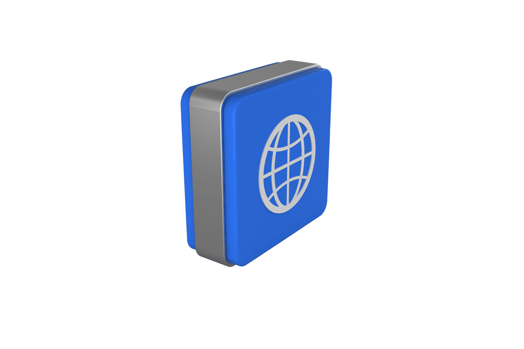 3D Blue Social Media Globe Icon on Transparent Background