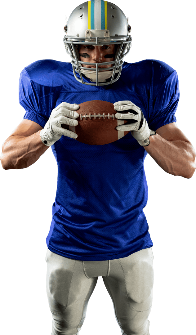 Transparent Football Player Holding Ball in Team Gear