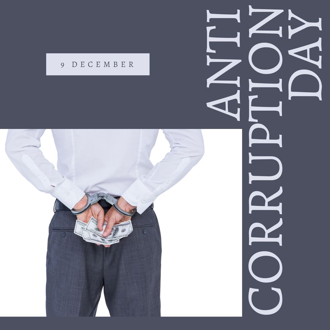 Anti-Corruption Day Conceptual Poster with Handcuffed Businessman