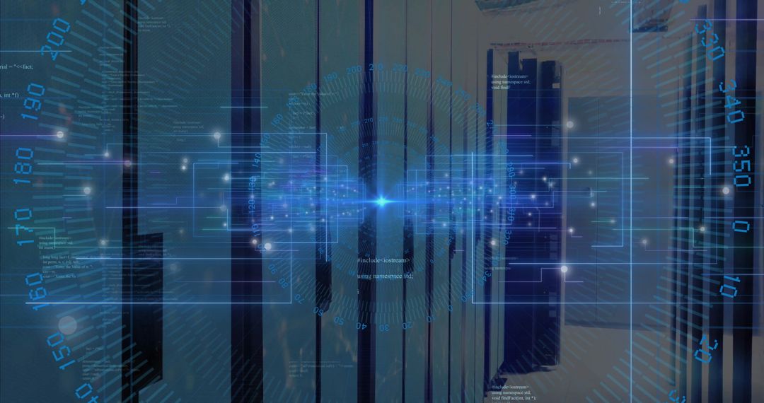 Futuristic Data Processing in Neon-Lit Server Room