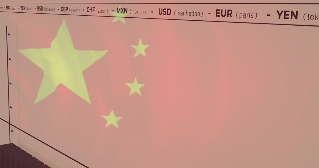 Global Financial Data Emerging Over Chinese Flag Imagery