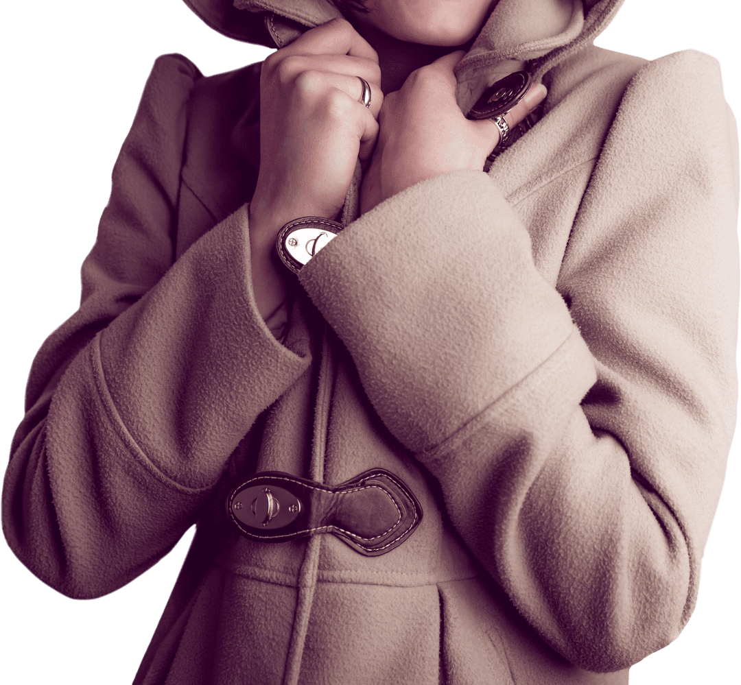 Woman in Warm Coat with Hood on Transparent Background