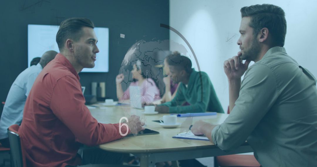 Business Meeting with Global Data Overlay Discussing Project Strategy