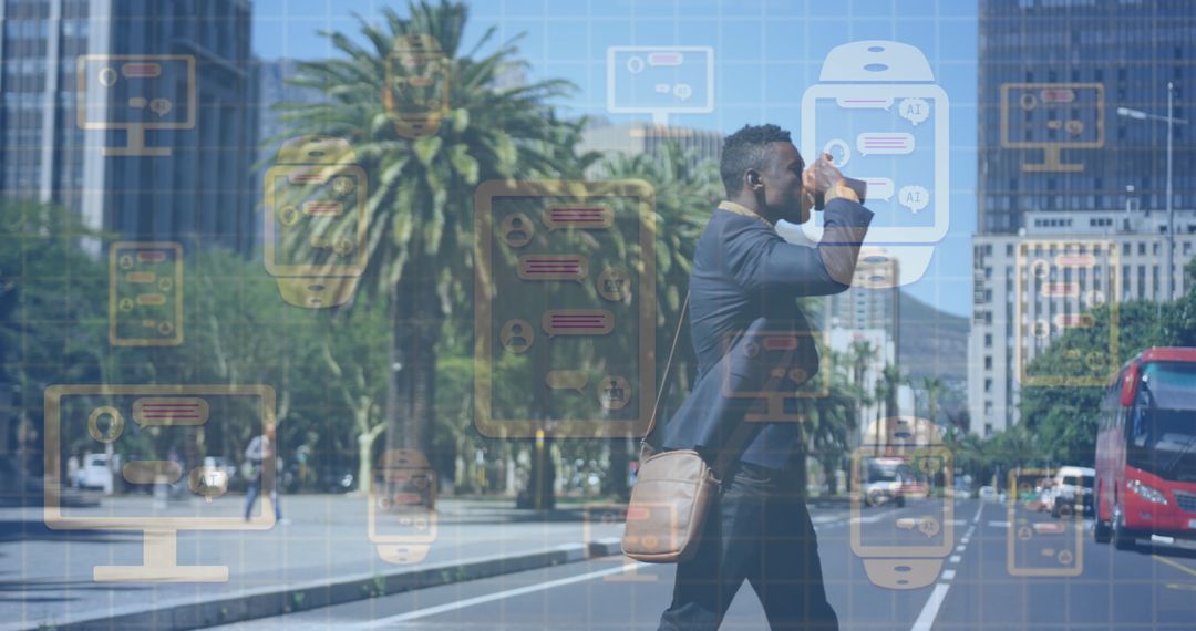 African American Businessman Navigating Futuristic Data Interface