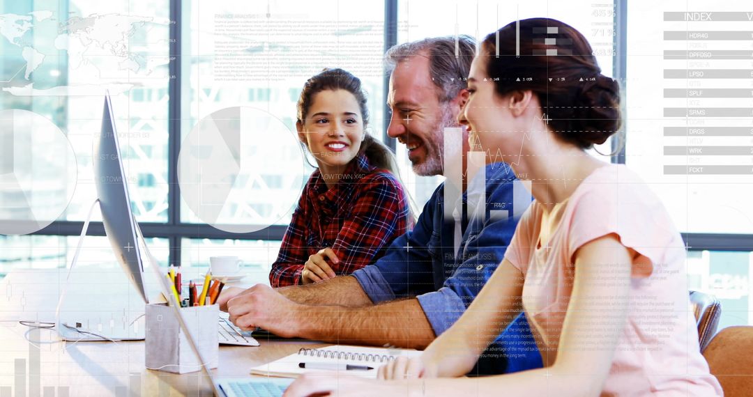 Diverse Professionals Collaborating with Financial Data Graphics