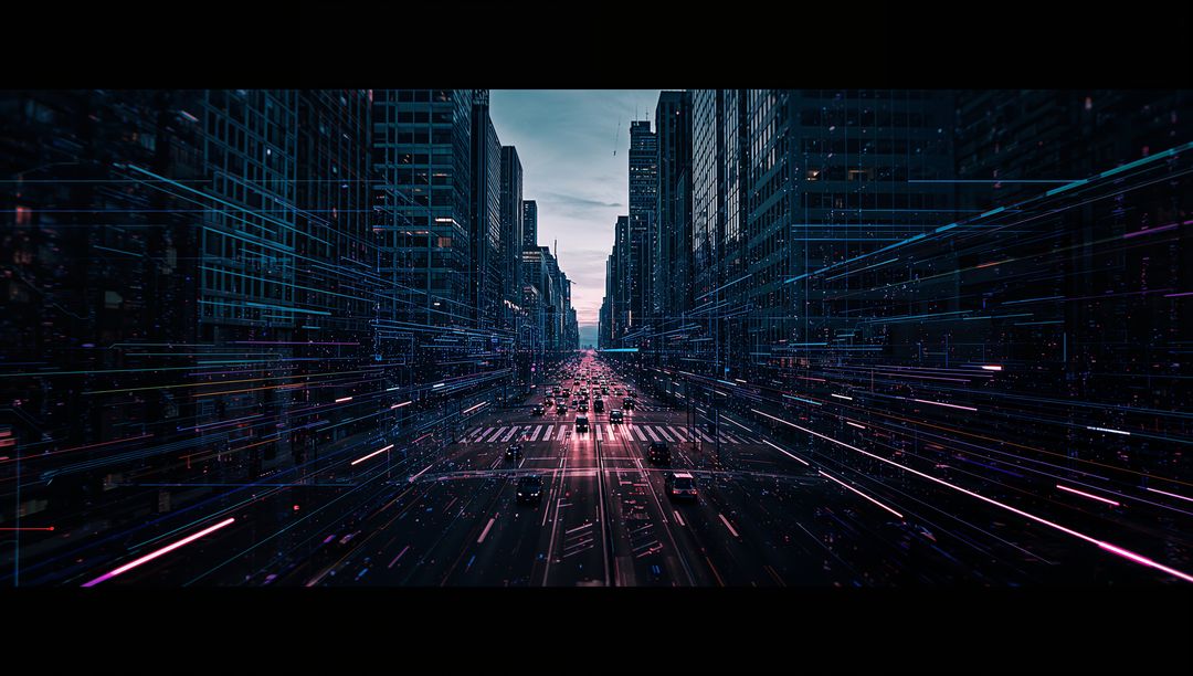 Futuristic Urban Highway with Neon Light Trails