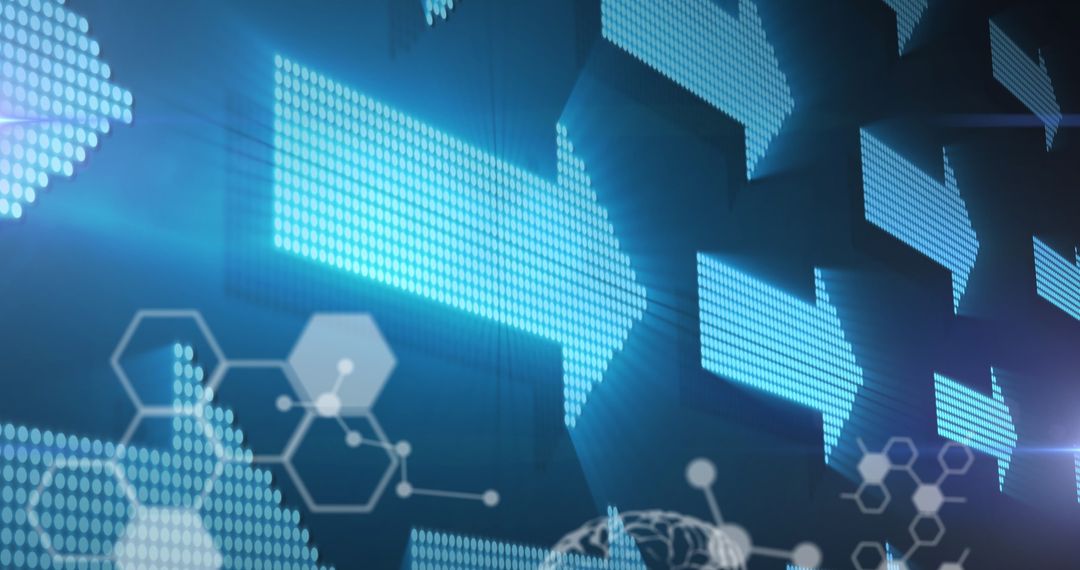 Futuristic Digital Arrows and Brain in Medical Data Interface