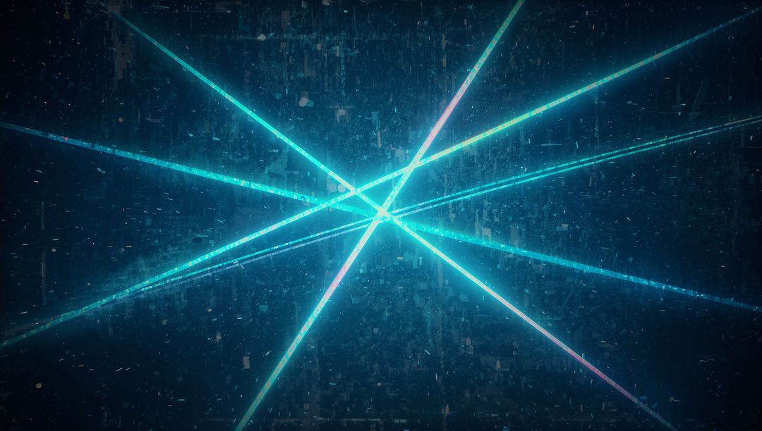 Converging Neon Light Beams in Futuristic Digital Grid