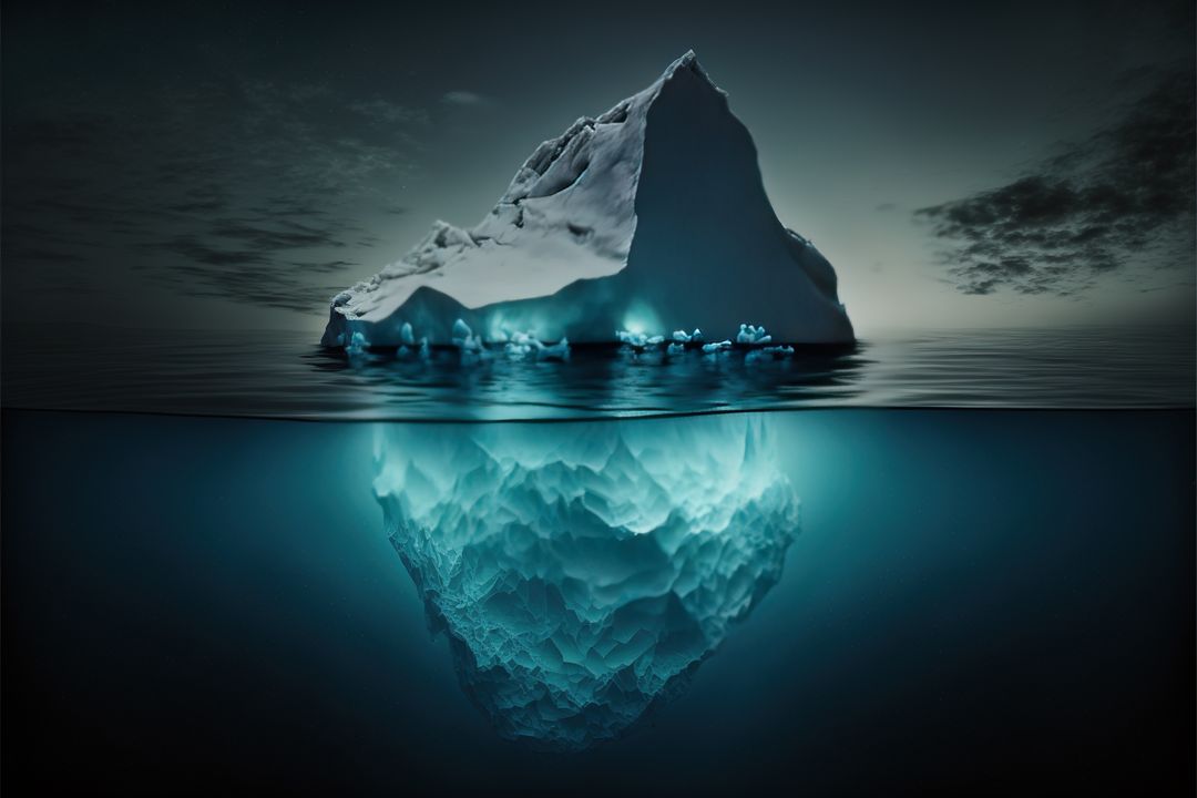 Towering Iceberg Above and Below Waterline at Night - Free Images, Stock Photos and Pictures on Pikwizard.com