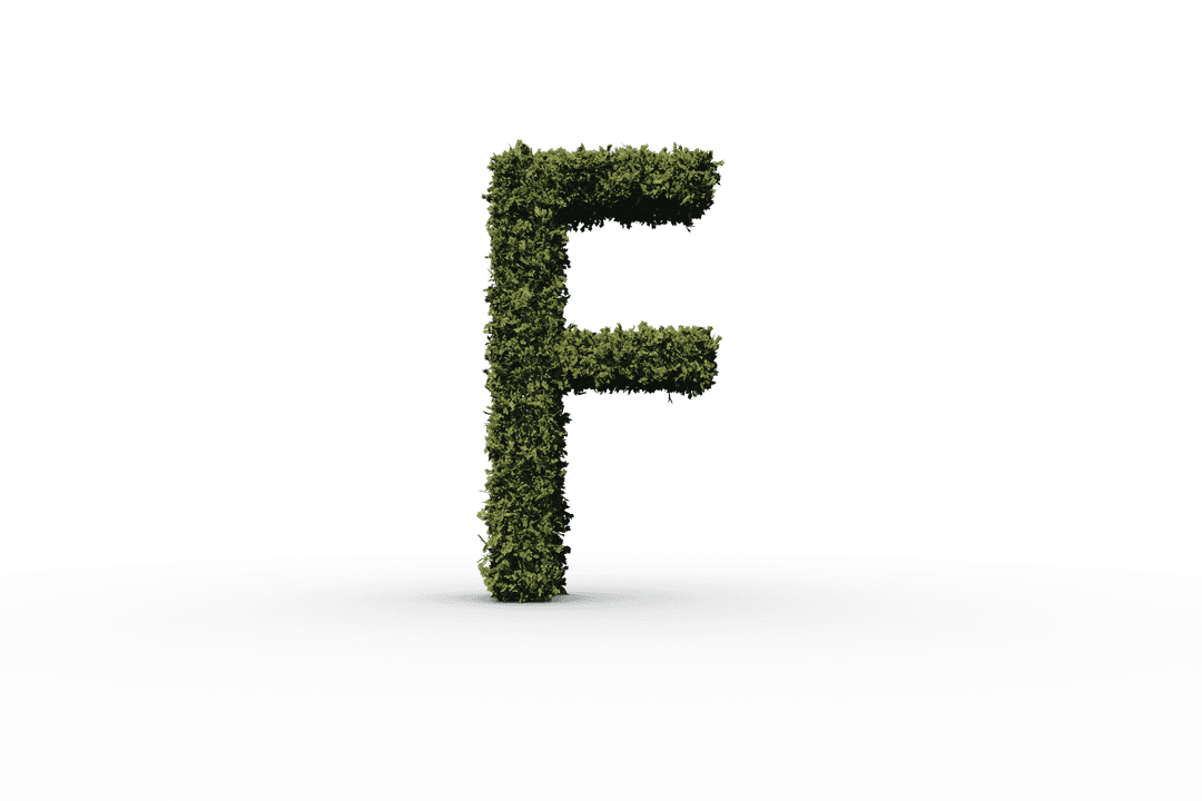 Digital Transparent Letter F with Grass Texture Isolated Vector