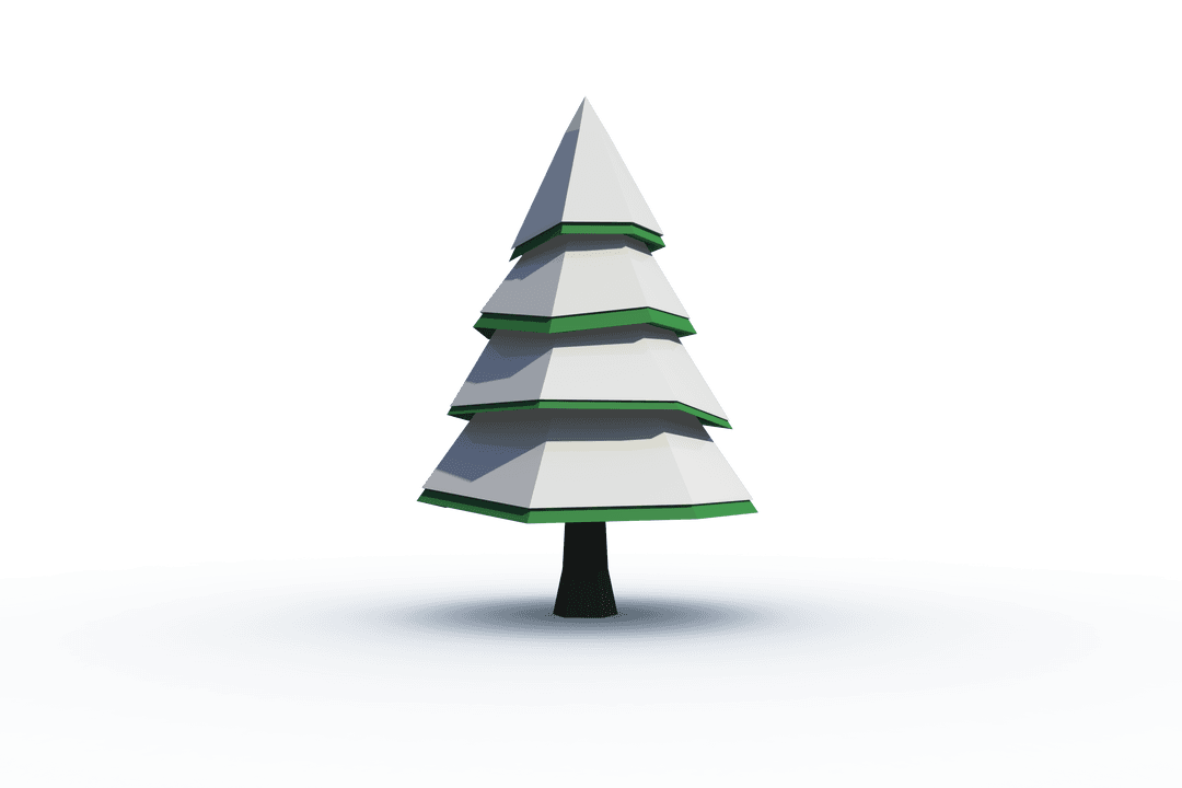 Geometric Fir Tree with Snow on Transparent Background