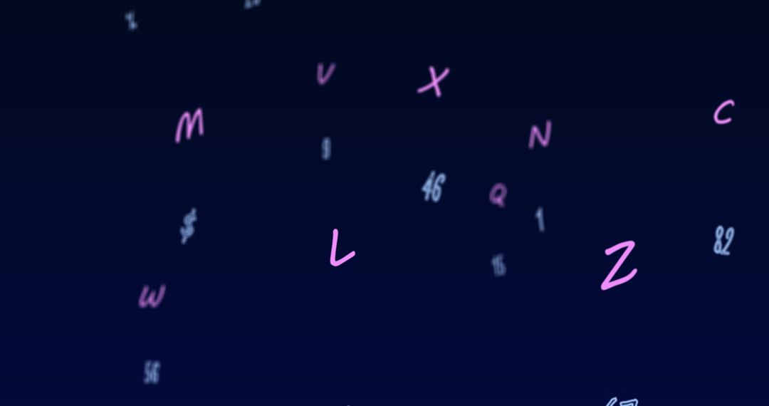 Floating Numerals and Letters on Blue Background