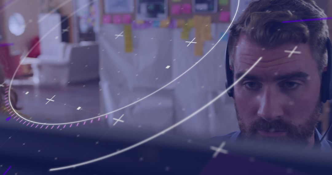 Focused Businesswoman with Data Interface in Modern Office