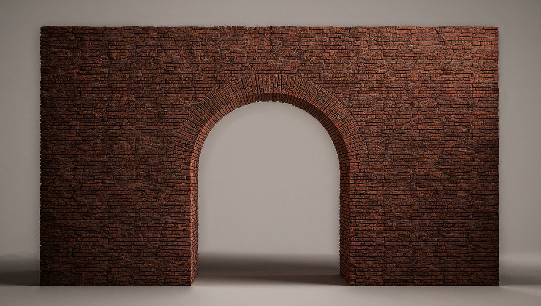 Freestanding Brick Archway Featuring Semicircular Opening and Rich Textured Masonry