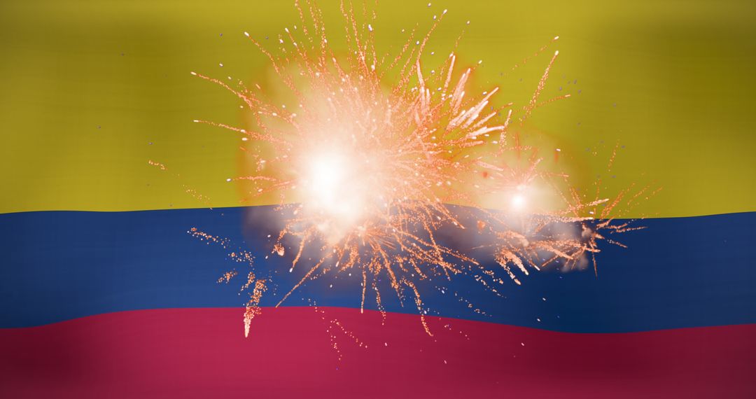 Fireworks Sparking over Colombian Flag for National Celebration