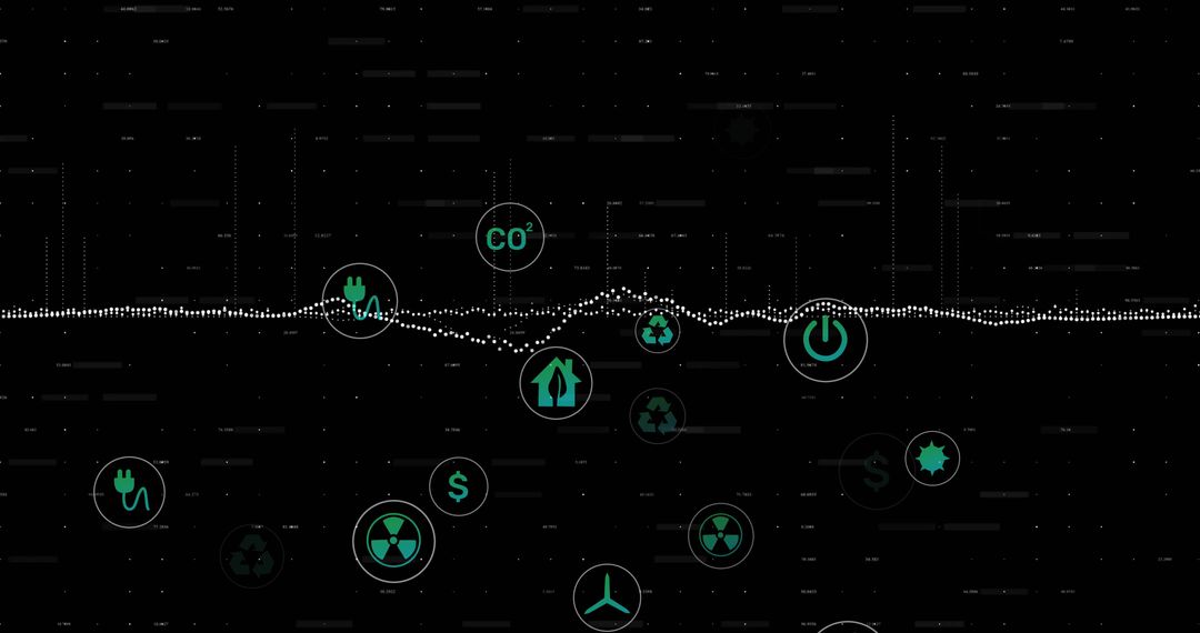 Digital Dashboard with Futuristic Energy Icons and Waveform Analysis