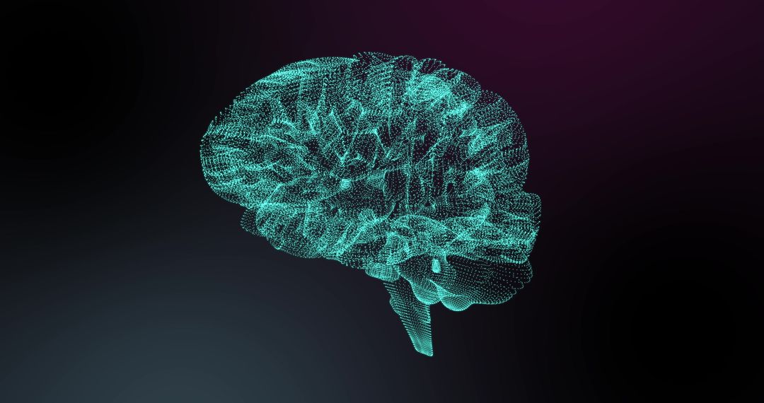 Glowing Digital Brain with Global Connections on Dark Background