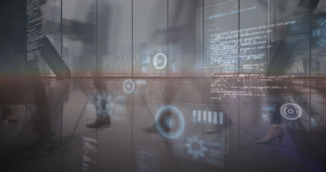 Futuristic Office with Digital Data Interface