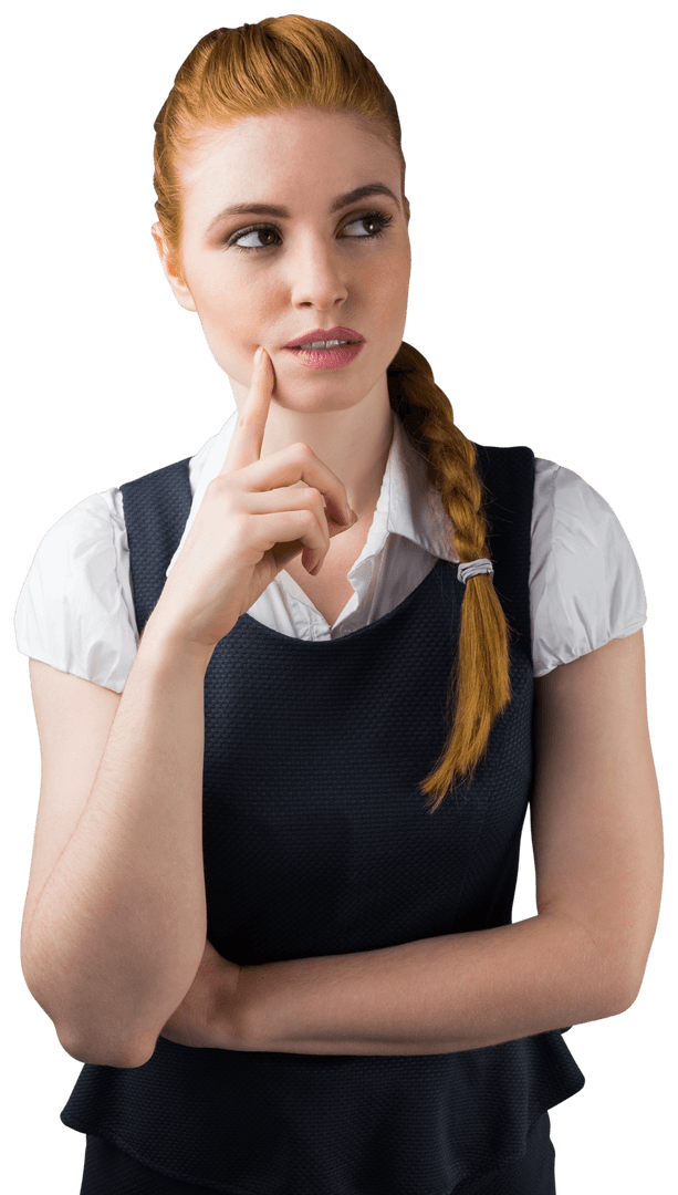 Transparent Background of Thoughtful Businesswoman in Professional Attire