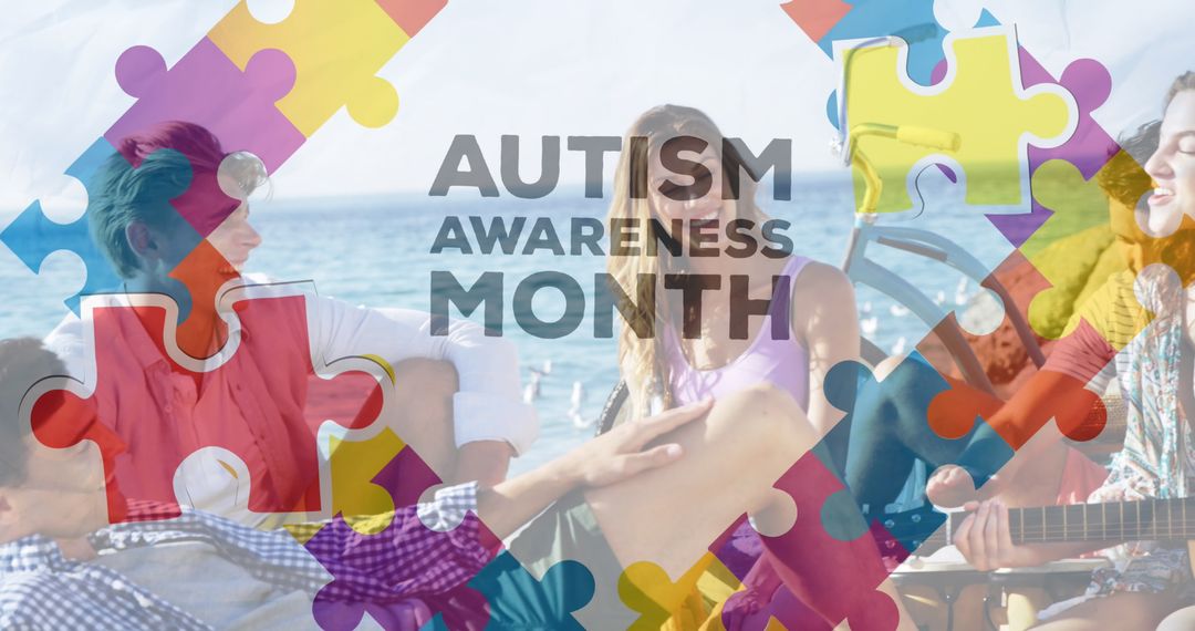 Autism Awareness with Colorful Puzzle Pieces and Beach Gathering - Free Images, Stock Photos and Pictures on Pikwizard.com