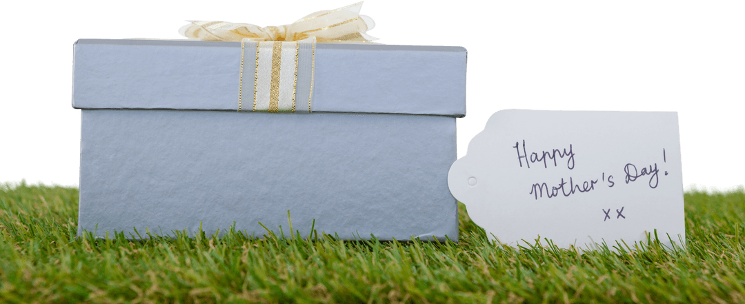 Transparent Mother's Day Gift Box with Tag on Grass