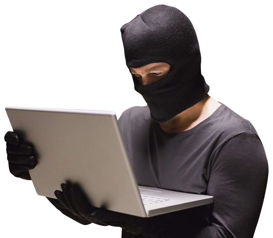 Mysterious Hacker in Balaclava Using Laptop On Transparent Background - Download Free Stock Images Pikwizard.com