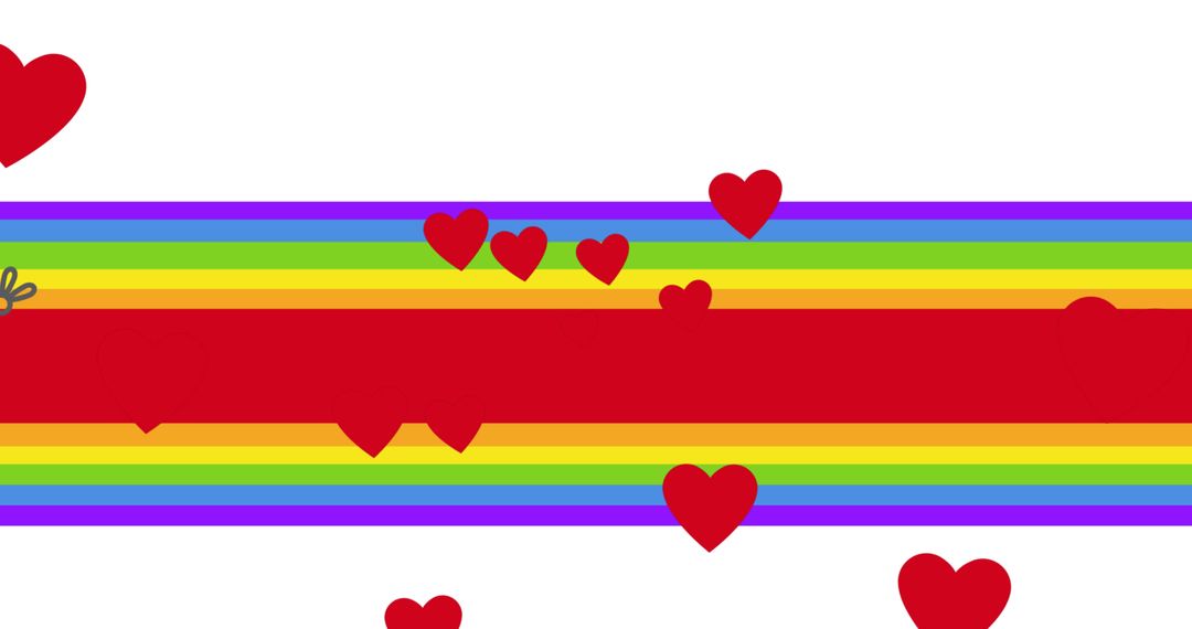 Falling Red Hearts on Rainbow Flag LGBTQ Celebration