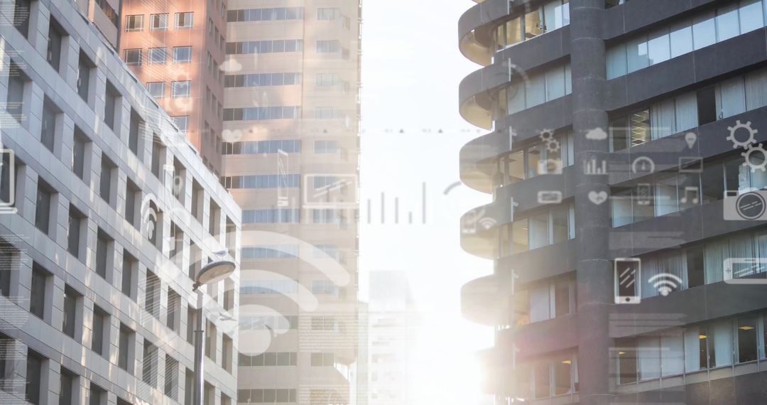 Digital Financial Data Overlay on Modern Urban Cityscape