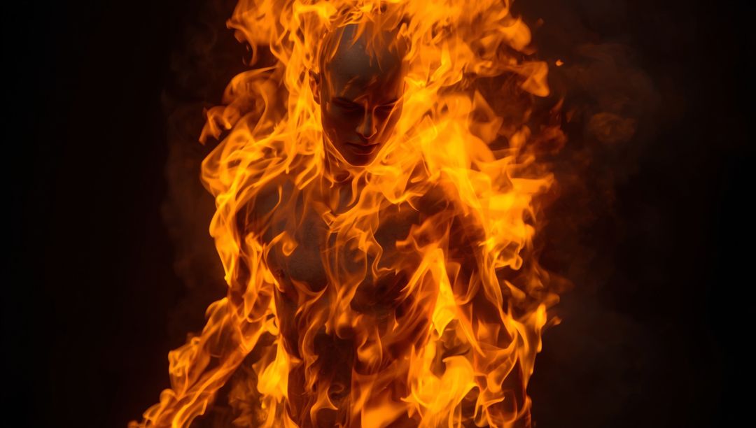 Burning Figure Engulfed in Fiery Transformation