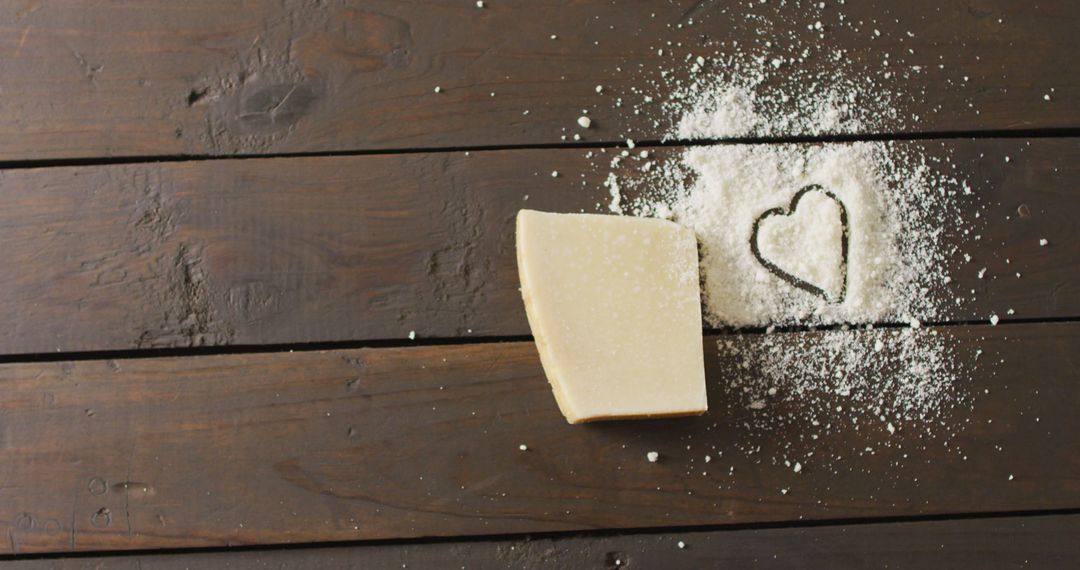 Parmesan cheese with heart shape in grated powder on wooden table - Free Images, Stock Photos and Pictures on Pikwizard.com