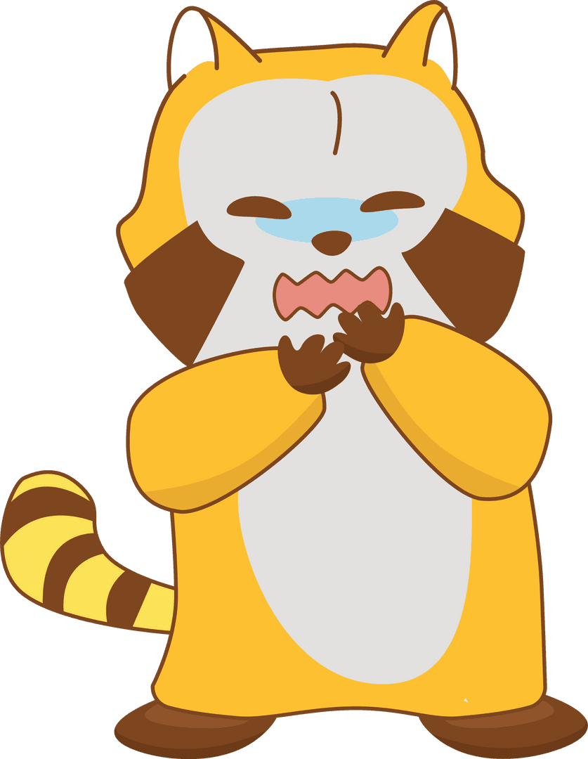 Crying Yellow Cartoon Raccoon Character Transparent Background