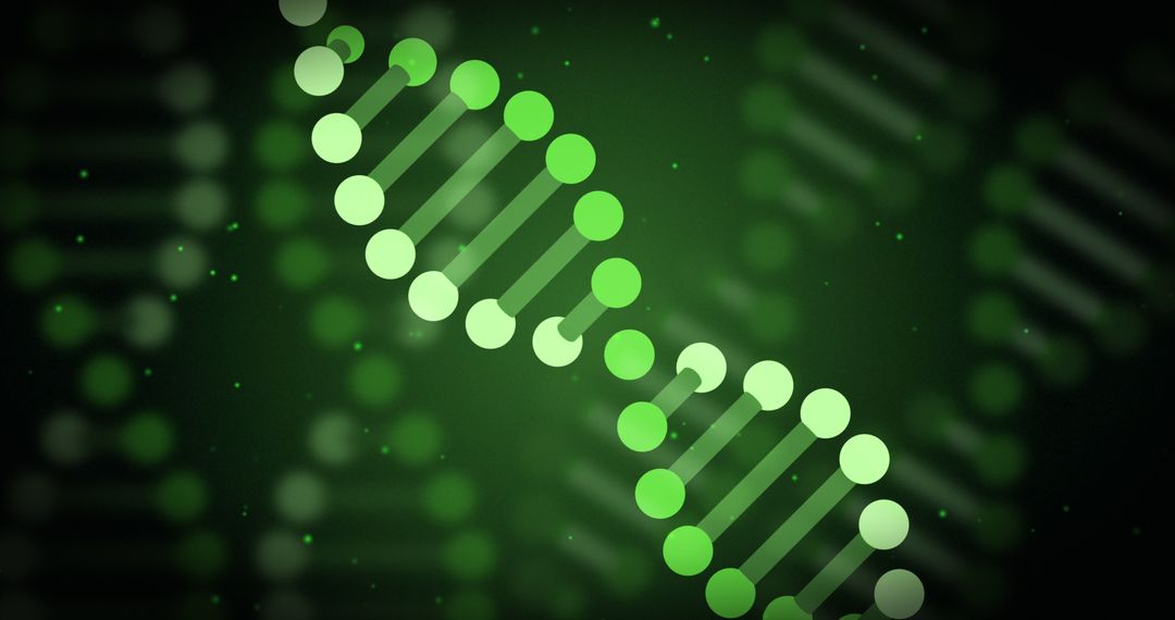 Abstract DNA Strand with Data Processing on Green Background