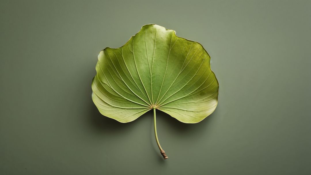 Minimalist Fan-Shaped Leaf with Prominent Venation on Green Surface