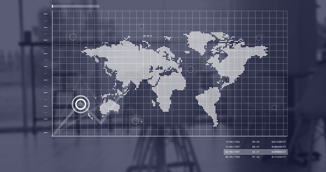 Digital World Map Displayed Over Modern Office Background